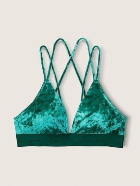 PINK Victoria’s Secret Velvet Teal Triangle Bralette M DD Strappy Back